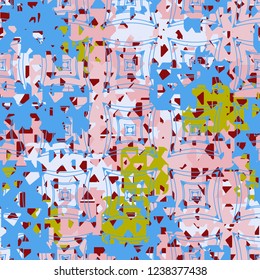 Seamless texture. Spring colors. Chaos of holey squares. Placer quadrilateral figures.