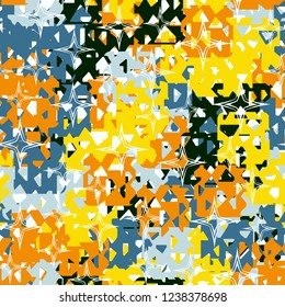 Seamless texture. Spring colors. Chaos of holey squares. A scattering of four-beam stars.
