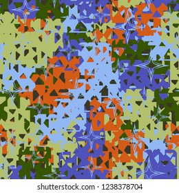 Seamless texture. Spring colors. Chaos of holey squares. A scattering of four-beam stars.