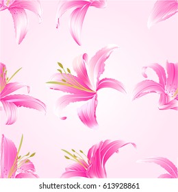 Seamless texture Spring flowers Lily pink vintage vector illustration