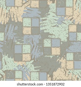 Seamless texture. Square checkered patches on abstract background.