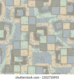 Seamless texture. Square checkered patches on abstract background.