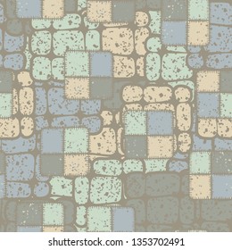 Seamless texture. Square checkered patches on abstract background.