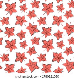 Seamless texture, square, pattern - autumn waltz. Falling leaves of different sizes. A five-leaf. Maple leaf. Figure for the background of the site or blog, textiles, packaging, wallpaper. Vector
