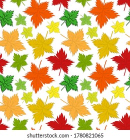 Seamless texture, square, pattern - autumn waltz. Falling leaves of different sizes. A five-leaf. Maple leaf. Figure for the background of the site or blog, textiles, packaging, wallpaper. Vector