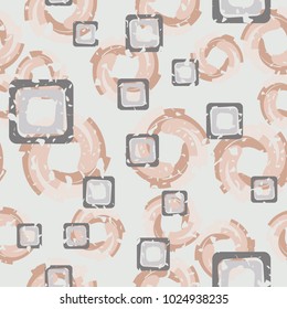 Seamless texture of squares and curls. Chaotic pattern. Funny background.
