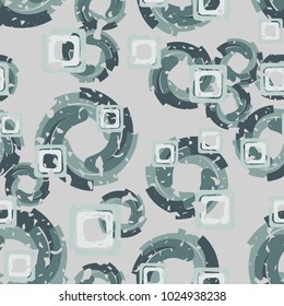 Seamless texture of squares and curls. Chaotic pattern. Funny background.