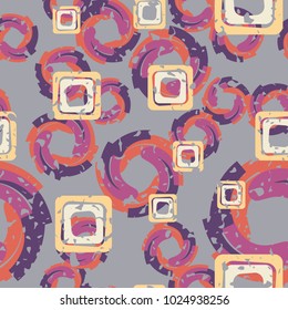 Seamless texture of squares and curls. Chaotic pattern. Funny background.