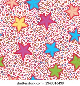 Seamless texture. Starfish randomly located on an abstract background.