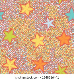 Seamless texture. Starfish randomly located on an abstract background.