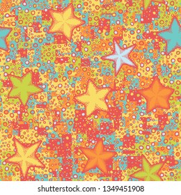 Seamless texture. Starfish randomly located on an abstract background.