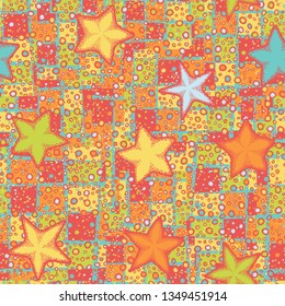 Seamless texture. Starfish randomly located on an abstract background.
