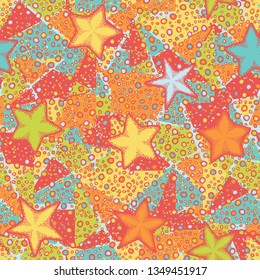 Seamless texture. Starfish randomly located on an abstract background.