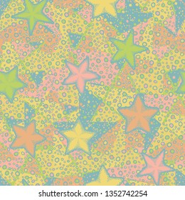 Seamless texture. Starfishes on abstract background.