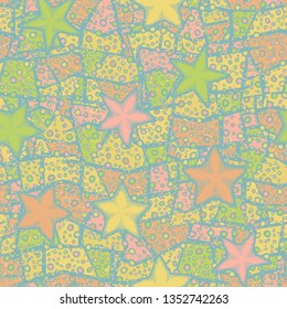 Seamless texture. Starfishes on abstract background.