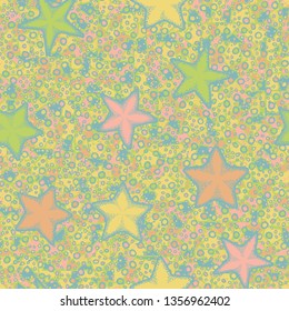 Seamless texture. Starfishes on abstract background.