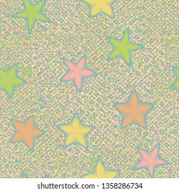 Seamless texture. Starfishes on abstract background.