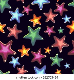 Seamless texture of stars. Cartoon colorful stars background. Stars repeat pattern. For design, wallpaper, web, textile and printing. 