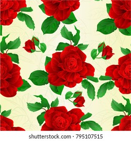 Seamless texture Stem flower red rose and leaves vintage  vector illustration editable hand draw 
