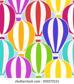 Seamless texture with stickers hot air balloons. Vector children's background for your creativity