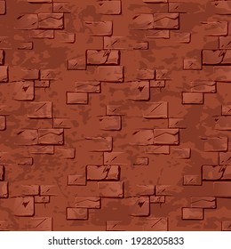 Seamless texture of stone red old wall. Vector background of old dirty brick wall.