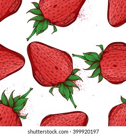 Seamless texture of strawberries. Beautiful stylized strawberries on a white background.