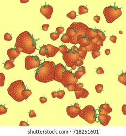 Seamless texture.  Strawberries on a yellow background