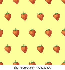 Seamless texture.  Strawberries on a yellow background