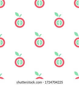 Seamless texture with stylized apples. Flat fruit summer ornament  on white background. Vector nature illustration. 