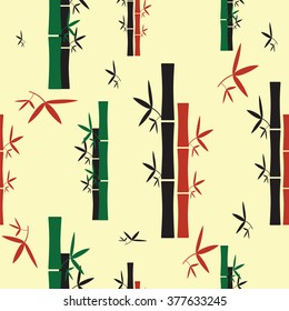 Seamless texture with stylized colorful bamboo on light beige background
