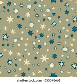 Seamless texture with stylized flowers and stars.