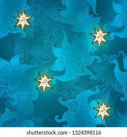 Seamless texture with stylized night clouds and hand-drawn stars. Eps-10