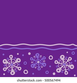 Seamless texture with stylized snowflakes and dots on a violet background. Starry Sky. Falling snow.