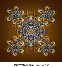 Seamless texture with stylized snowflakes and dots on a brown background. Starry Sky. Falling snow.