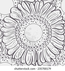 Seamless texture stylized sunflowers.black contour