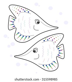 seamless texture stylized two outline angelfish on white background
