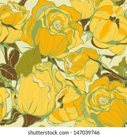 Seamless texture with summer yellow roses. Seamless pattern can be used for wallpaper, pattern fills, web page background,surface textures. Gorgeous seamless floral background.
