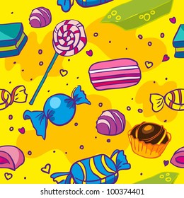 seamless texture of sweet candy on a yellow background
