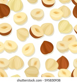seamless texture with tasty hazelnuts on white background