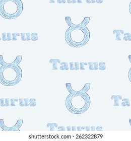 Seamless texture with Taurus zodiac sign the sketch on the blue