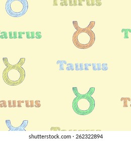 Seamless texture with Taurus zodiac sign the sketch on the light