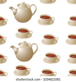 Seamless texture tea ceremony teapot and porcelain cups