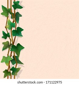 Seamless texture with three interlacing branches of ivy, throwing shadow on grunge background. 