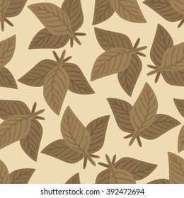 Seamless texture with tobacco leaves on sandy background
