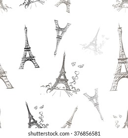 seamless texture tour Eiffel romantic vector illustration heart frame