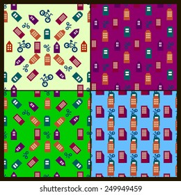 seamless texture town with a bicycle day without cars