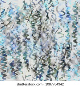 Seamless texture with transparent elements. Wavy stripes, dots, triangles Blue and grey colors. Abstract vector background for web page, banners backdrop, fabric, home decor, wrapping