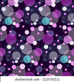 Seamless texture with transparent multi-colored sweets. Large and small colored circles. Vector festive pattern for wrapping paper, for fabric, for background and for your creativity.