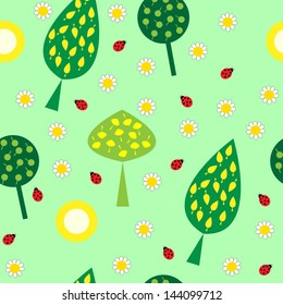 Seamless texture with a trees and flowers