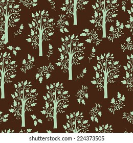 Seamless texture with trees, patterns on trees, bright colors 